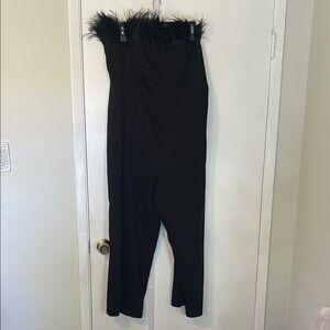 Chic Soul Black Feather Trim Jumpsuit